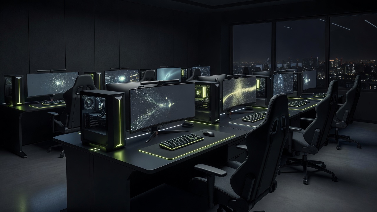 Concept image of a dark premium PC gaming lounge